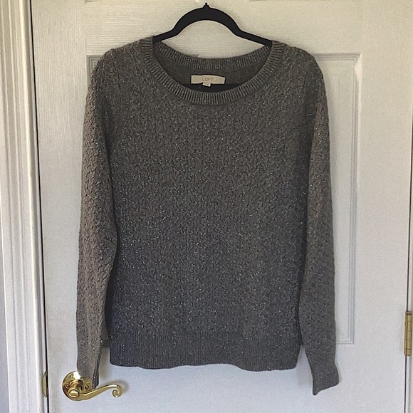 Loft by Ann Taylor NWT soft gray metallic cabled sweater - Picture 2 of 3